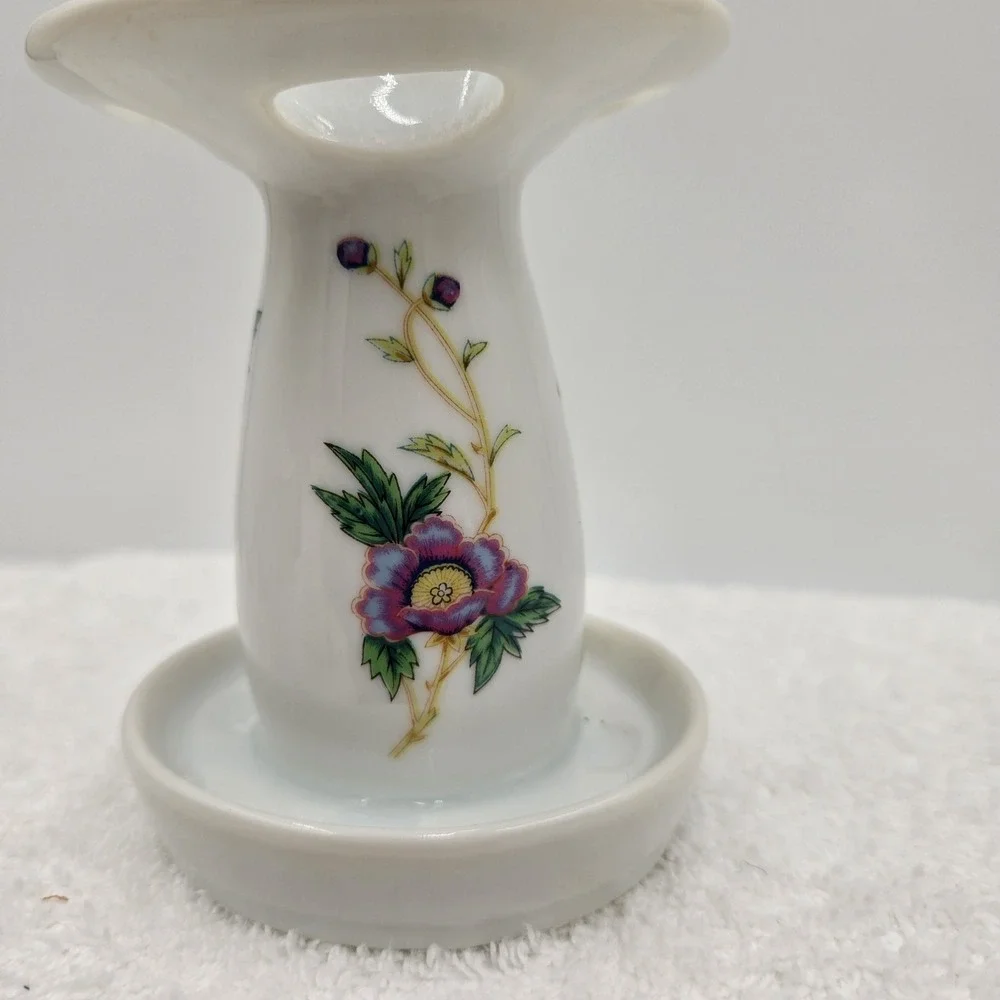Takahashi Vintage Toothbrush Holder Japan White With Bright Multicolored Flowers